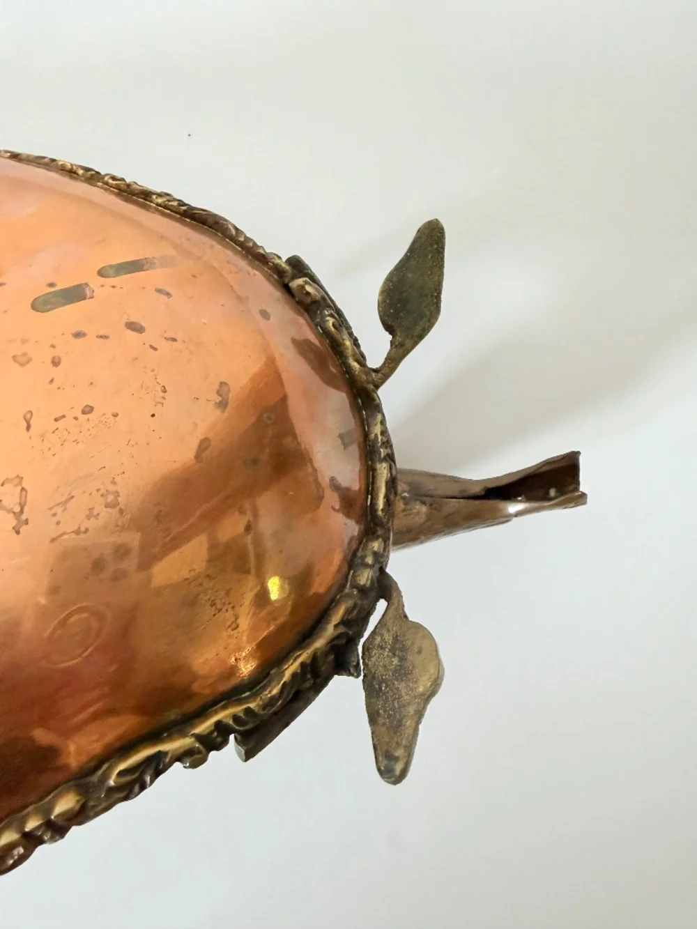 Vintage Copper and Brass Footed Tray Bowl Bird Handles Possibly made in Mexico